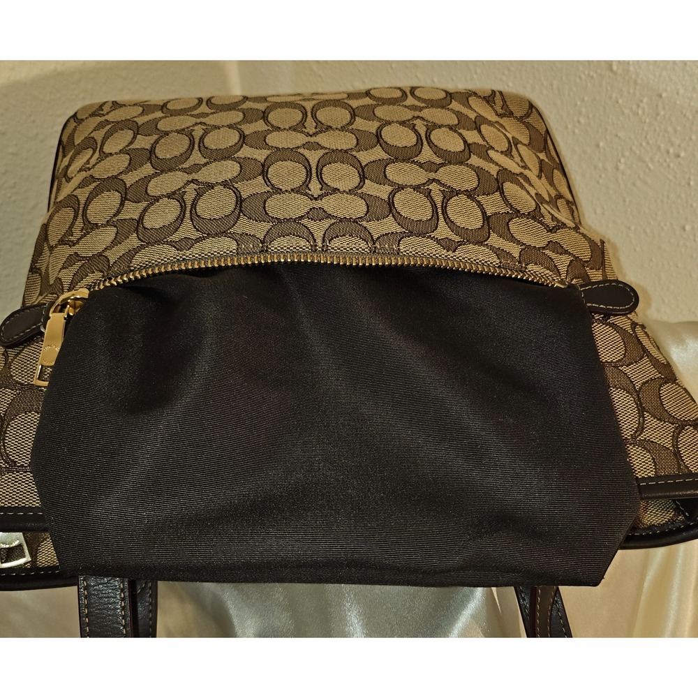 Coach Tote Signature "C" Jacquard/Leather/ Beige/Brown/Gold accents - Picture 12 of 16